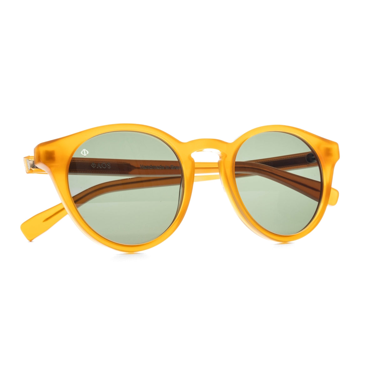 SYROS IN ELECTRUM AMBER WITH ALGAE GREEN LENSES