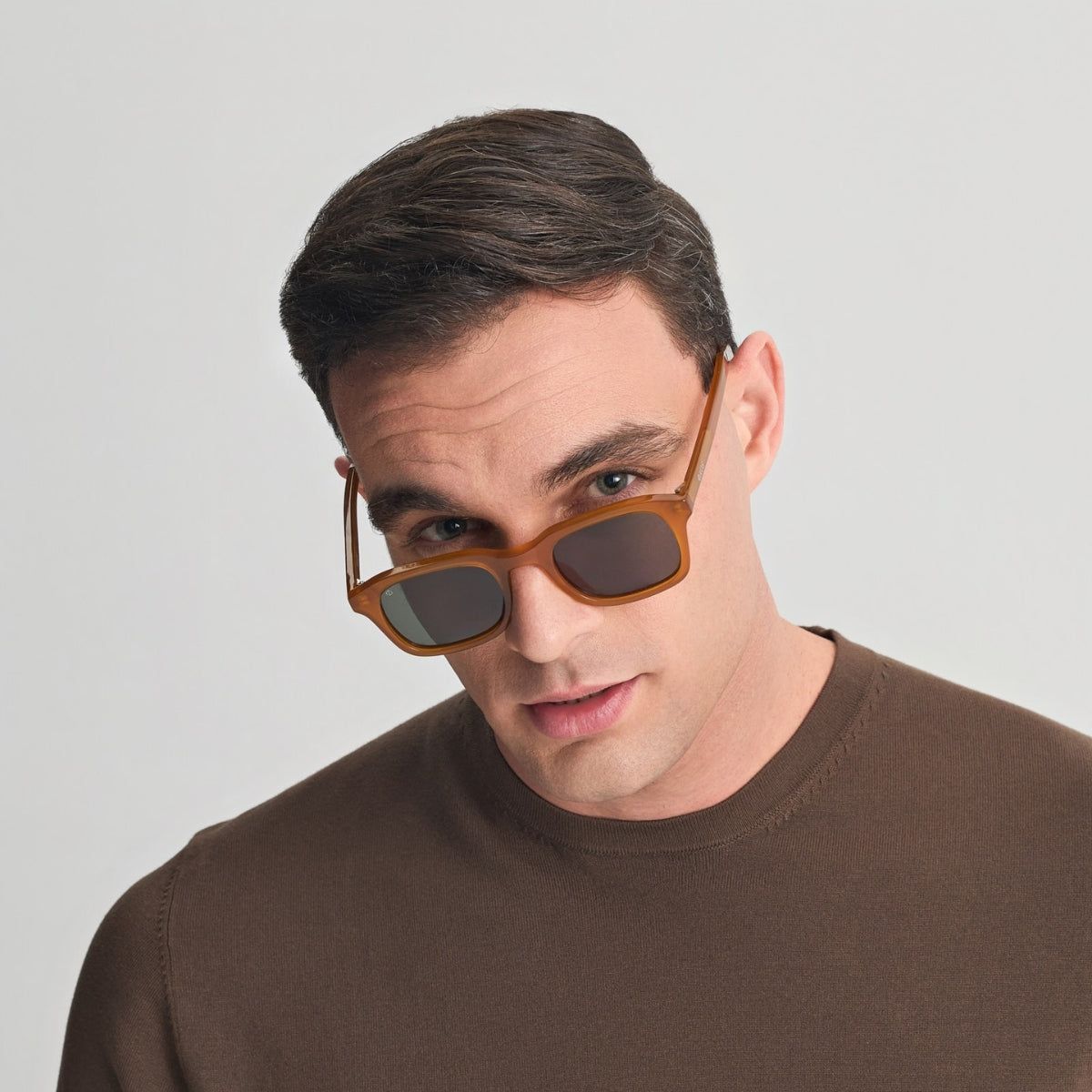 SANTORINI IN ELECTRUM AMBER WITH ALGAE GREEN LENSES