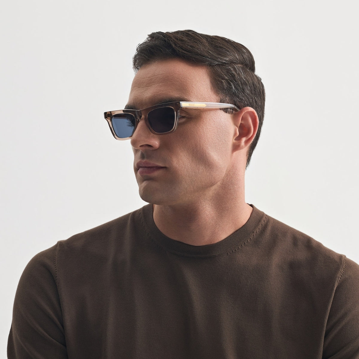 ICARIA IN CRYSTAL BEIGE WITH AEGEAN BLUE LENSES