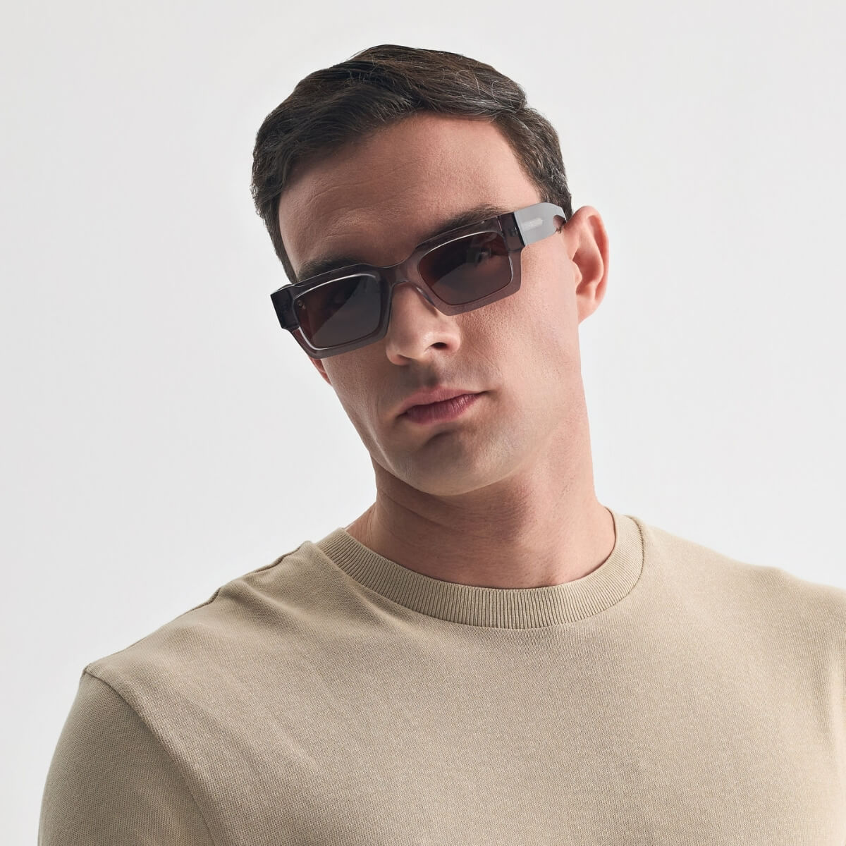 NAXOS IN CRYSTAL GREY WITH STONE BROWN LENSES