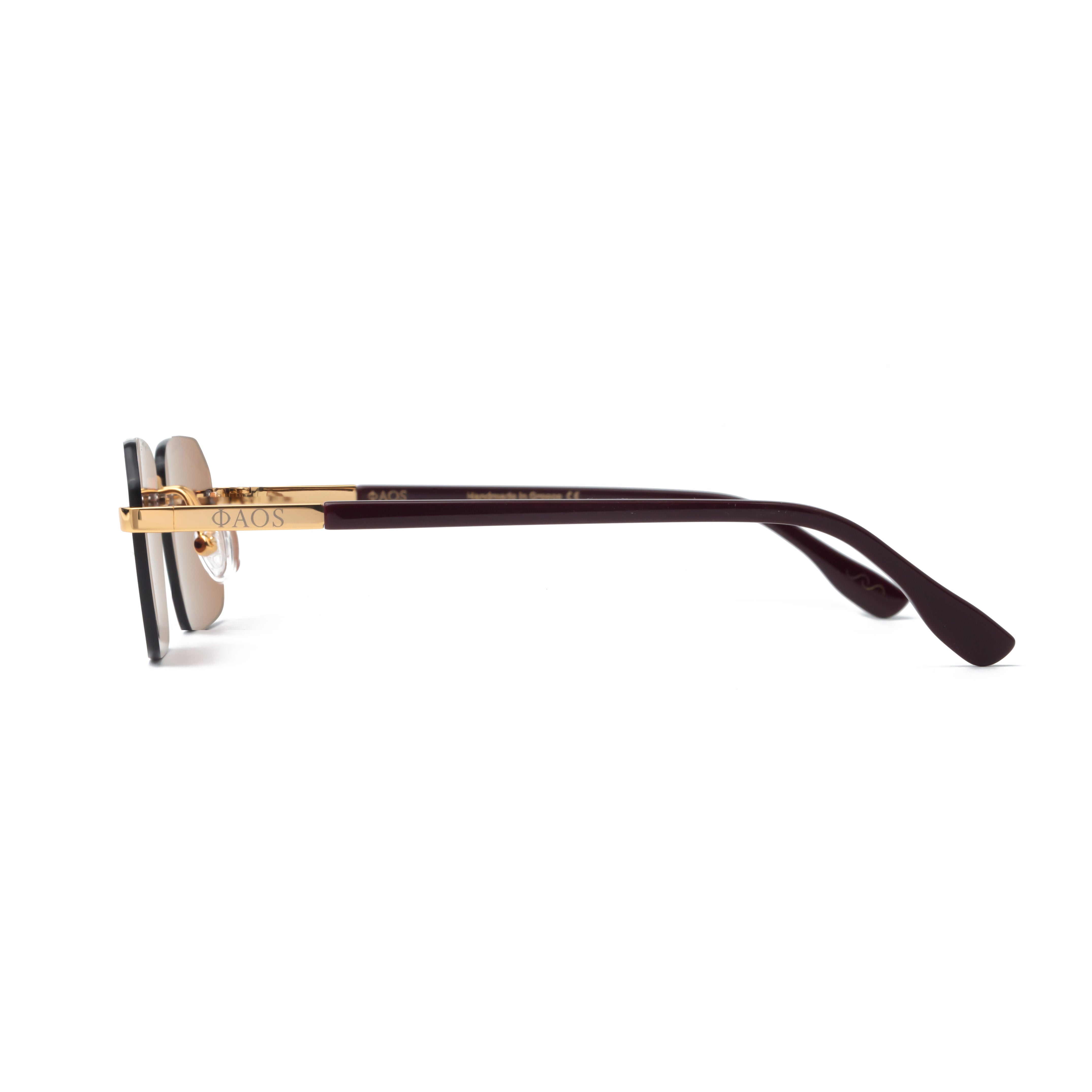 MYCENAE IN METALIC GOLD WITH MAROON LENSES