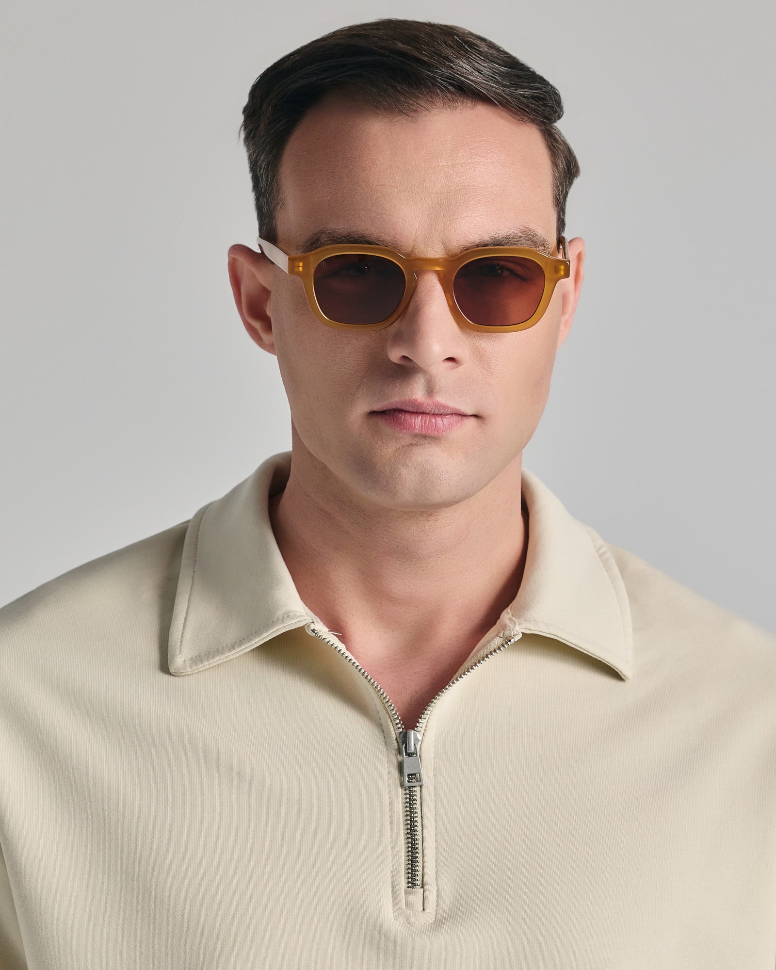 SIKINOS IN ELECTRUM AMBER WITH MAROON LENSES